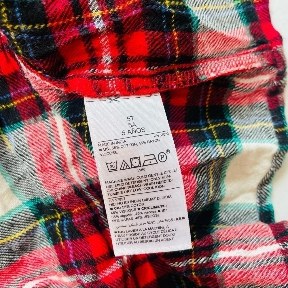 OLD Navy Plaid Button Down Flannel Tiered Dress in Red, Green & White